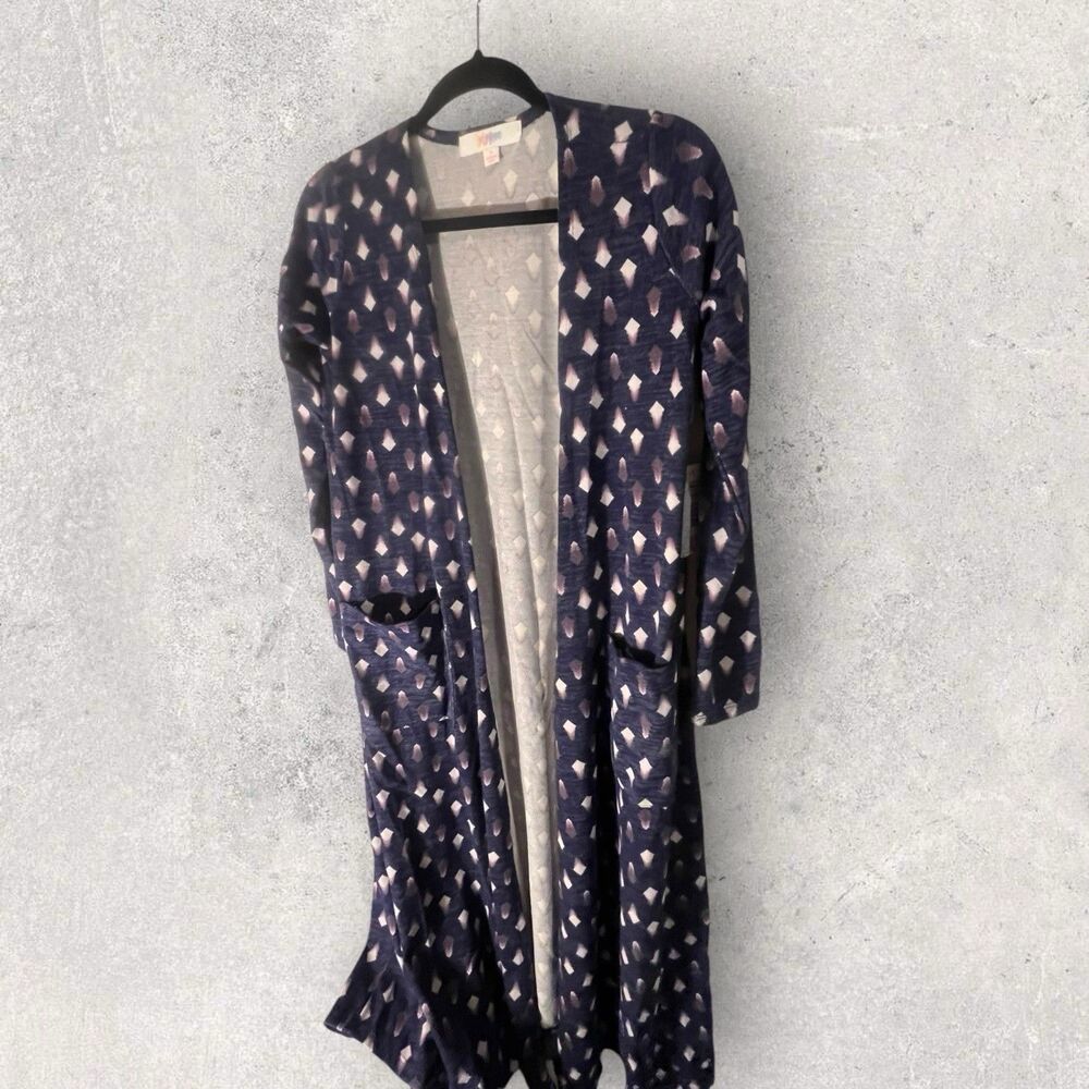 Lularoe Small Sarah Cardigan Women’s Blue And Purple Geometric Print NWT